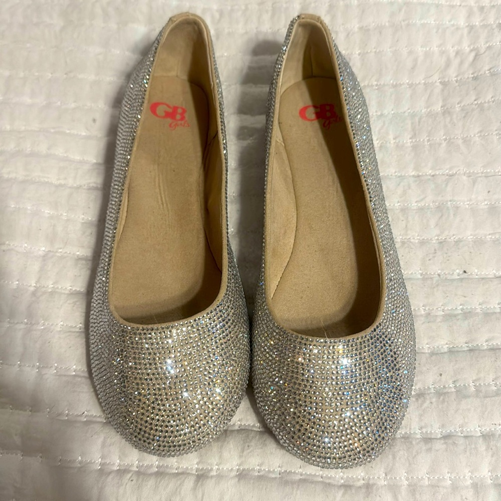 GB Girls Silver Rhinestone Flats